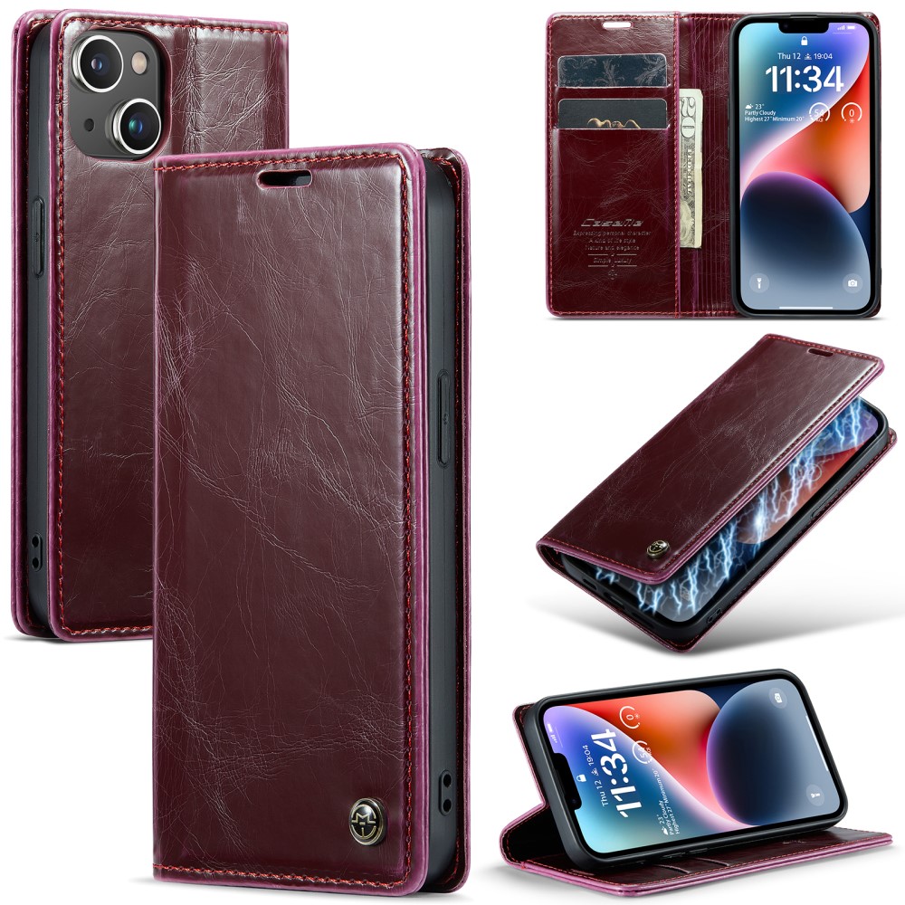 CASEME CASEME iPhone 15 Plus Fodral Oil Wax Flip Vinröd