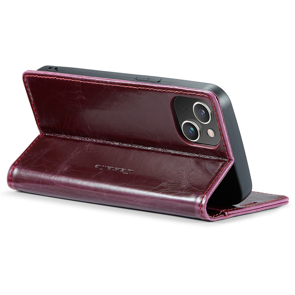 CASEME CASEME iPhone 15 Plus Fodral Oil Wax Flip Vinröd
