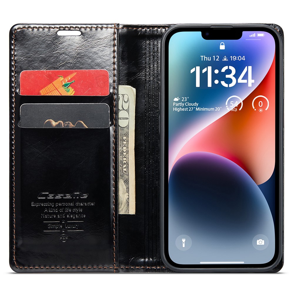 CASEME CASEME iPhone 15 Plus Fodral Oil Wax Flip Svart