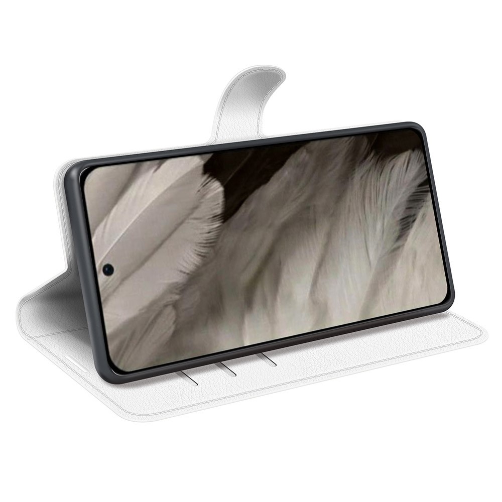  Google Pixel 8 Pro Fodral Litchi Textur Vit