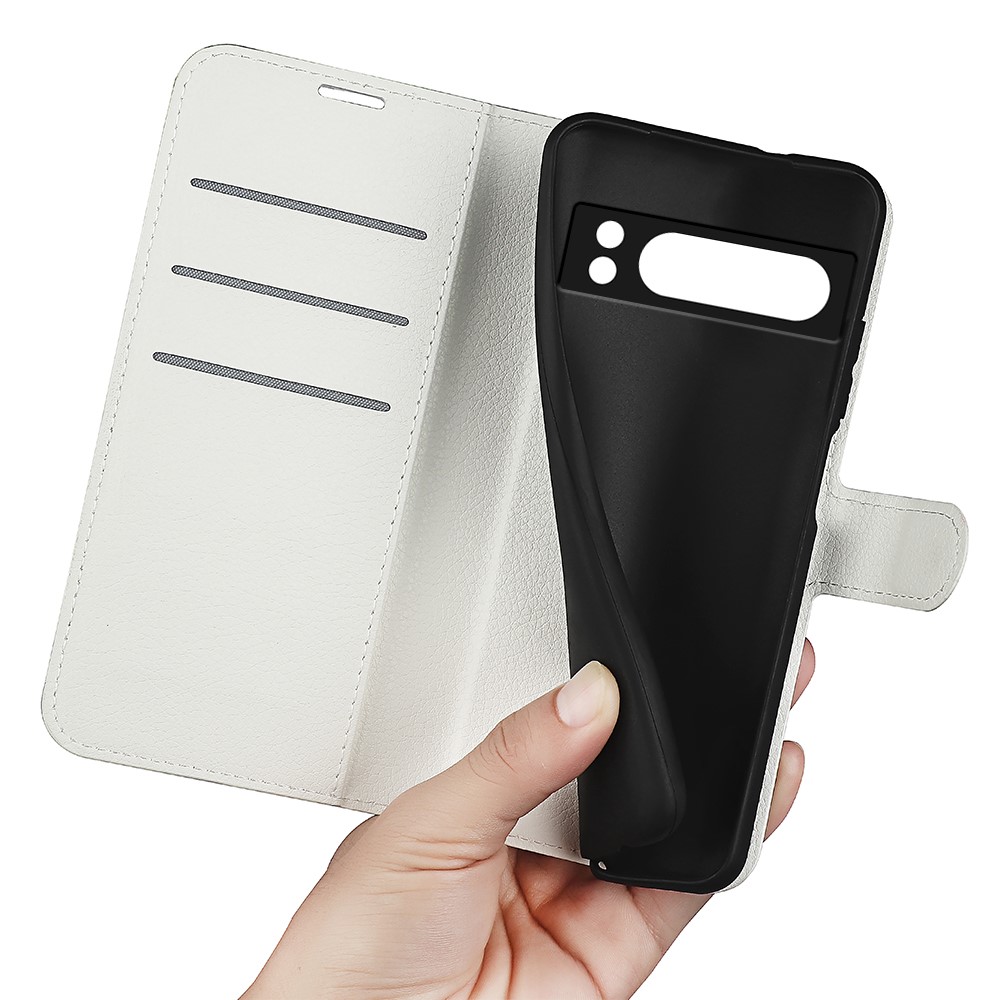  Google Pixel 8 Pro Fodral Litchi Textur Vit