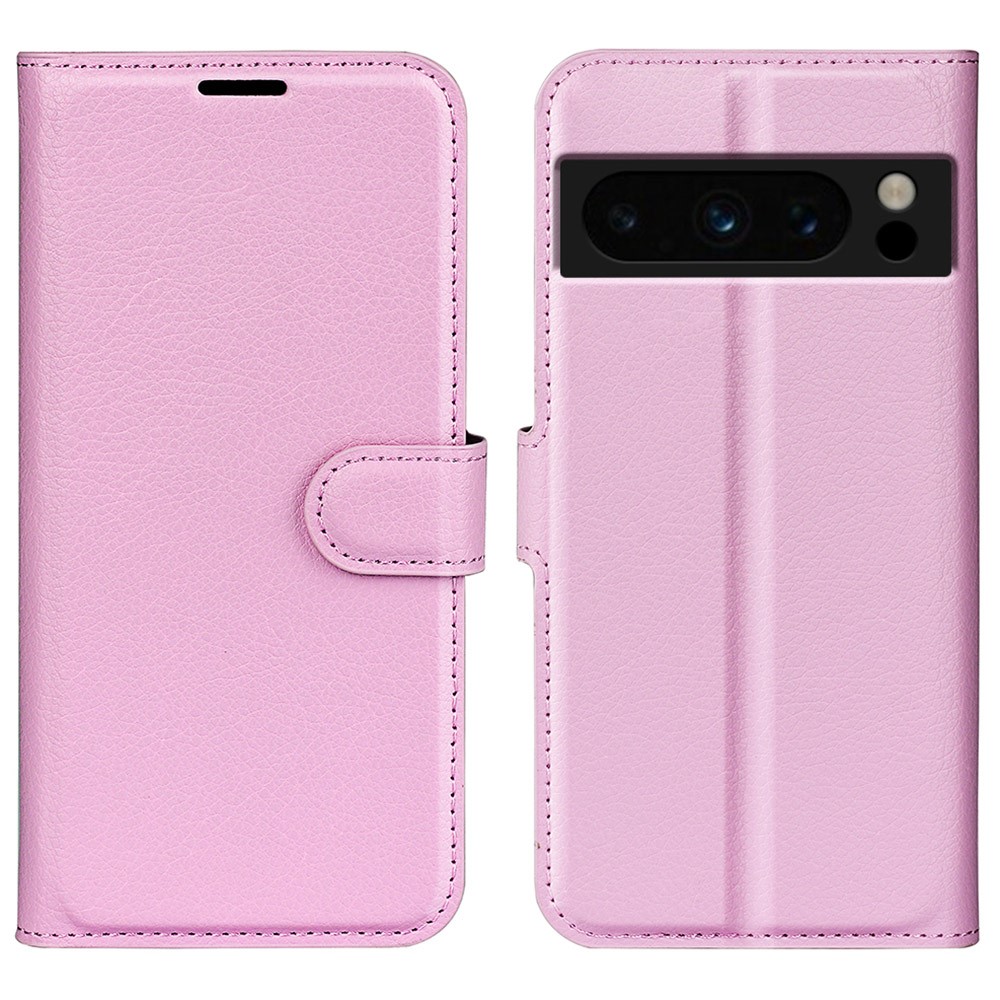  Google Pixel 8 Pro Fodral Litchi Textur Ljus Rosa