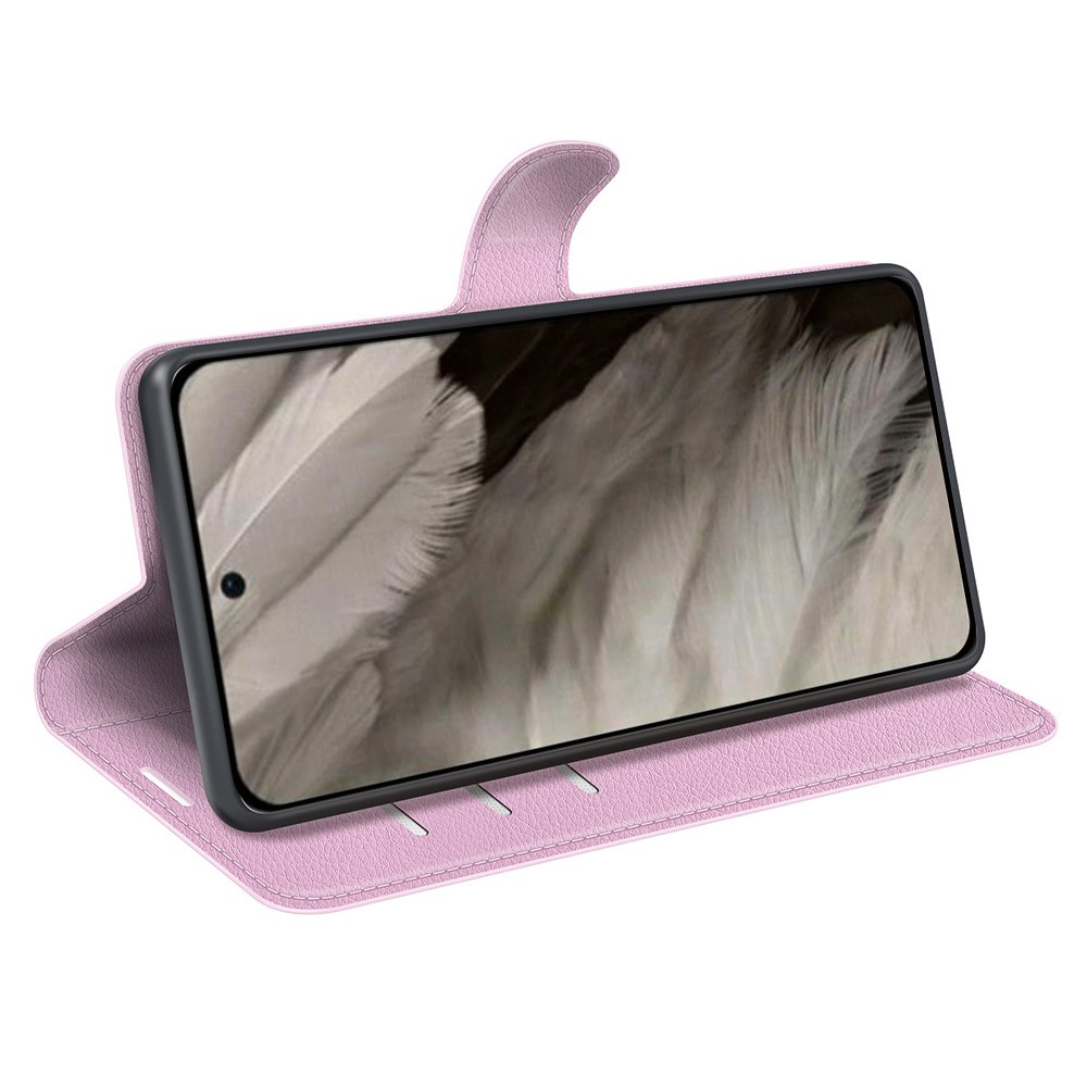  Google Pixel 8 Pro Fodral Litchi Textur Ljus Rosa
