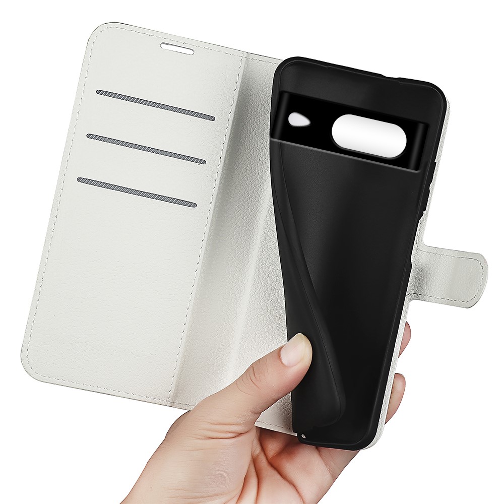  Google Pixel 8 Fodral Litchi Textur Vit