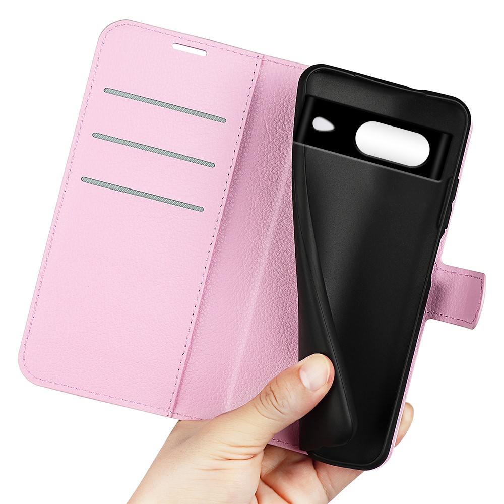  Google Pixel 8 Fodral Litchi Textur Ljus Rosa