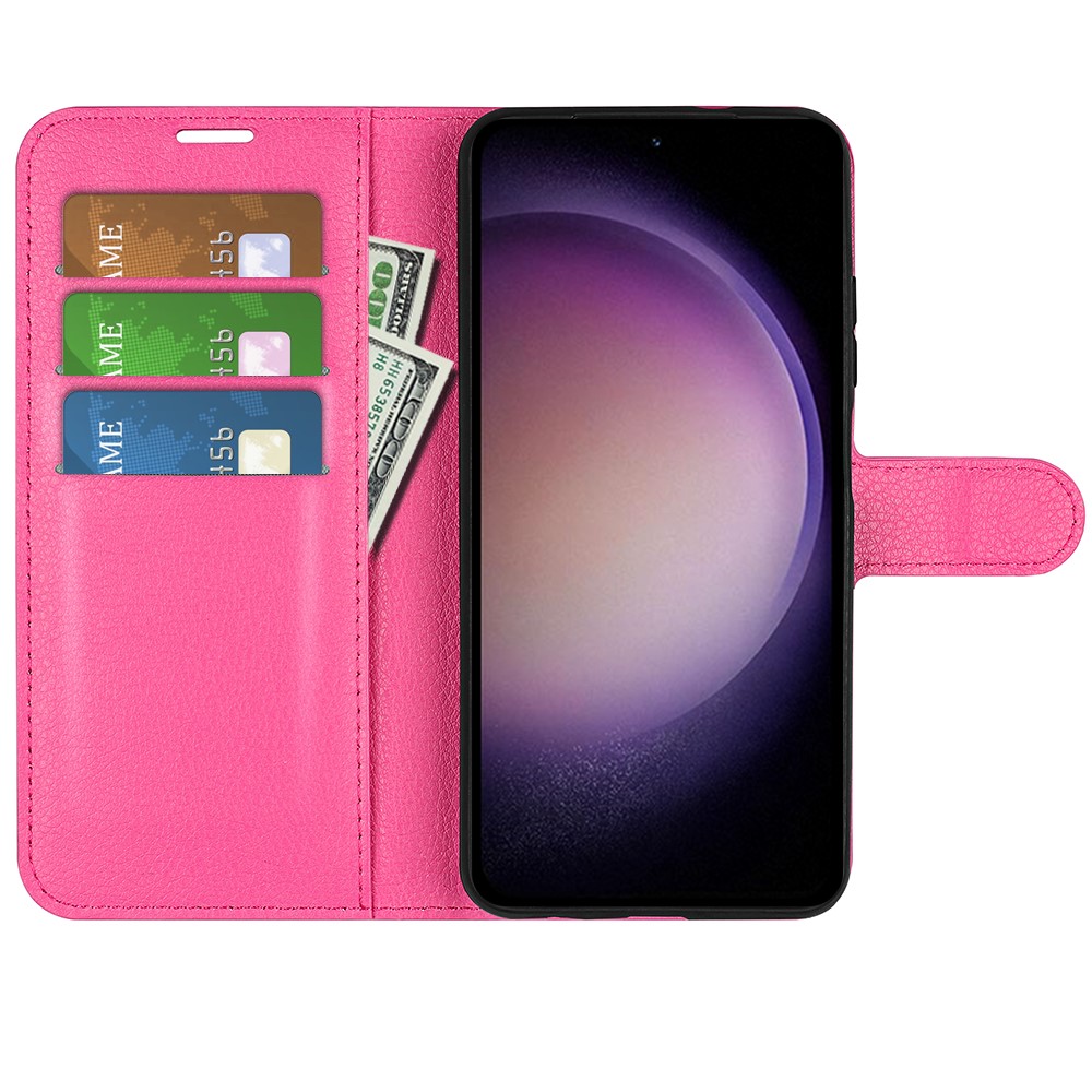  Samsung Galaxy S23 FE Fodral Litchi Textur Rosa