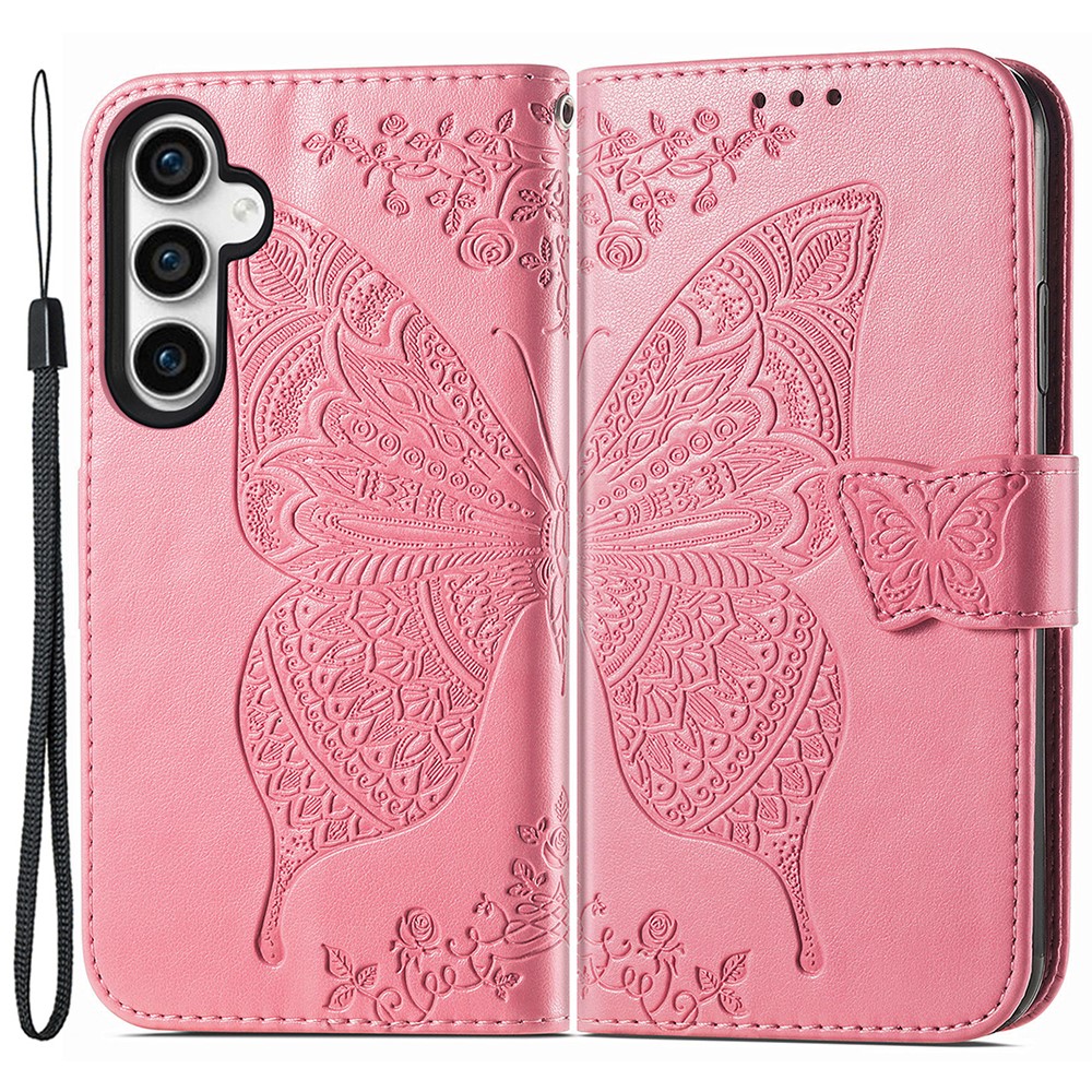  Samsung Galaxy S23 FE Fodral Fjäril Tryck Rosa
