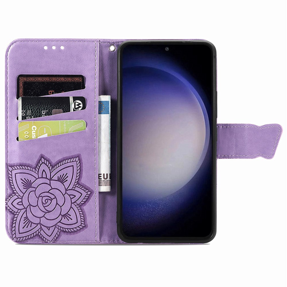  Samsung Galaxy S23 FE Fodral Fjäril Tryck Ljus Lila