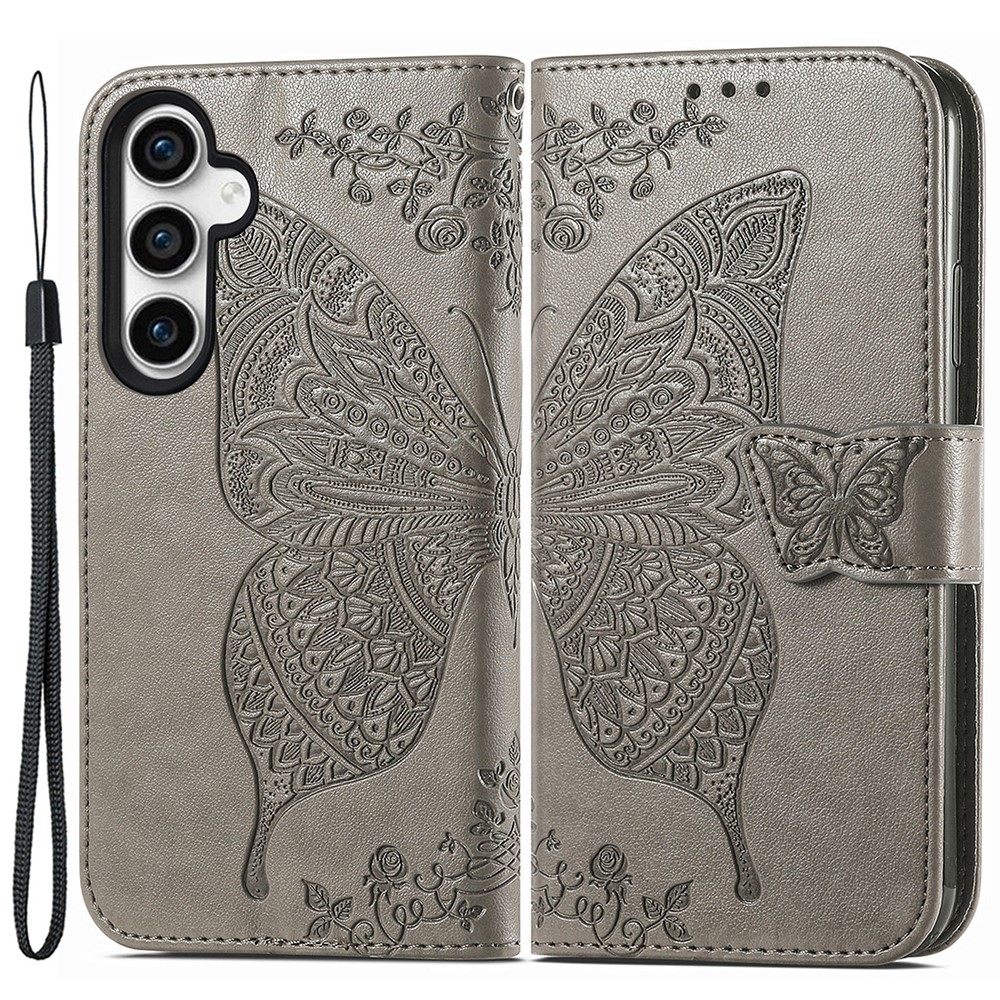  Samsung Galaxy S23 FE Fodral Fjäril Tryck Grå