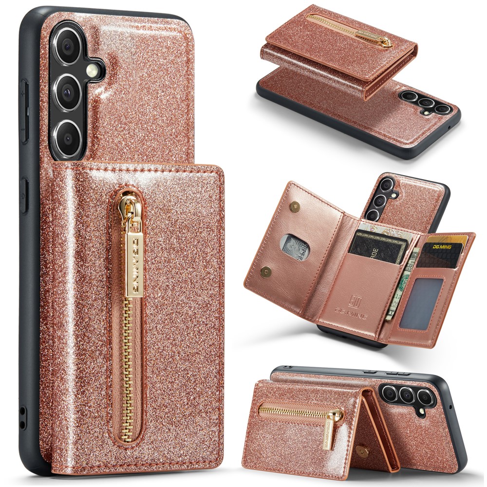 DG.MING DG.MING Galaxy S23 FE Skal Magnetisk Plånbok Glitter Roséguld
