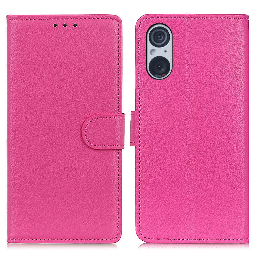  Sony Xperia 5 V Fodral Litchi Läder Rosa