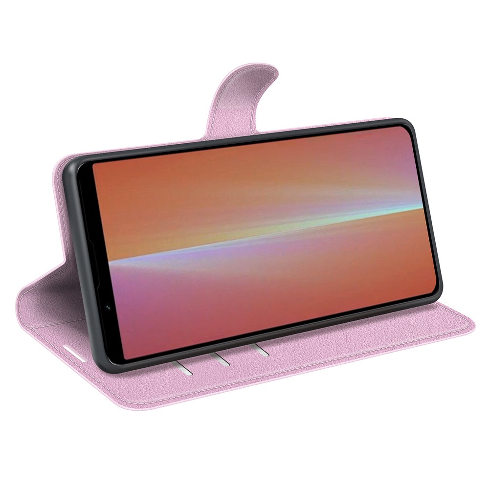  Sony Xperia 5 V Fodral Litchi Textur Ljus Rosa