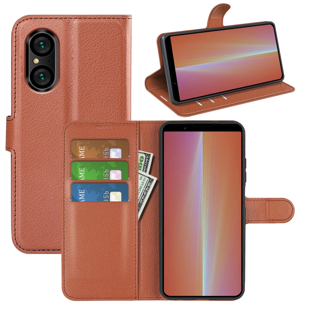  Sony Xperia 5 V Fodral Litchi Textur Brun