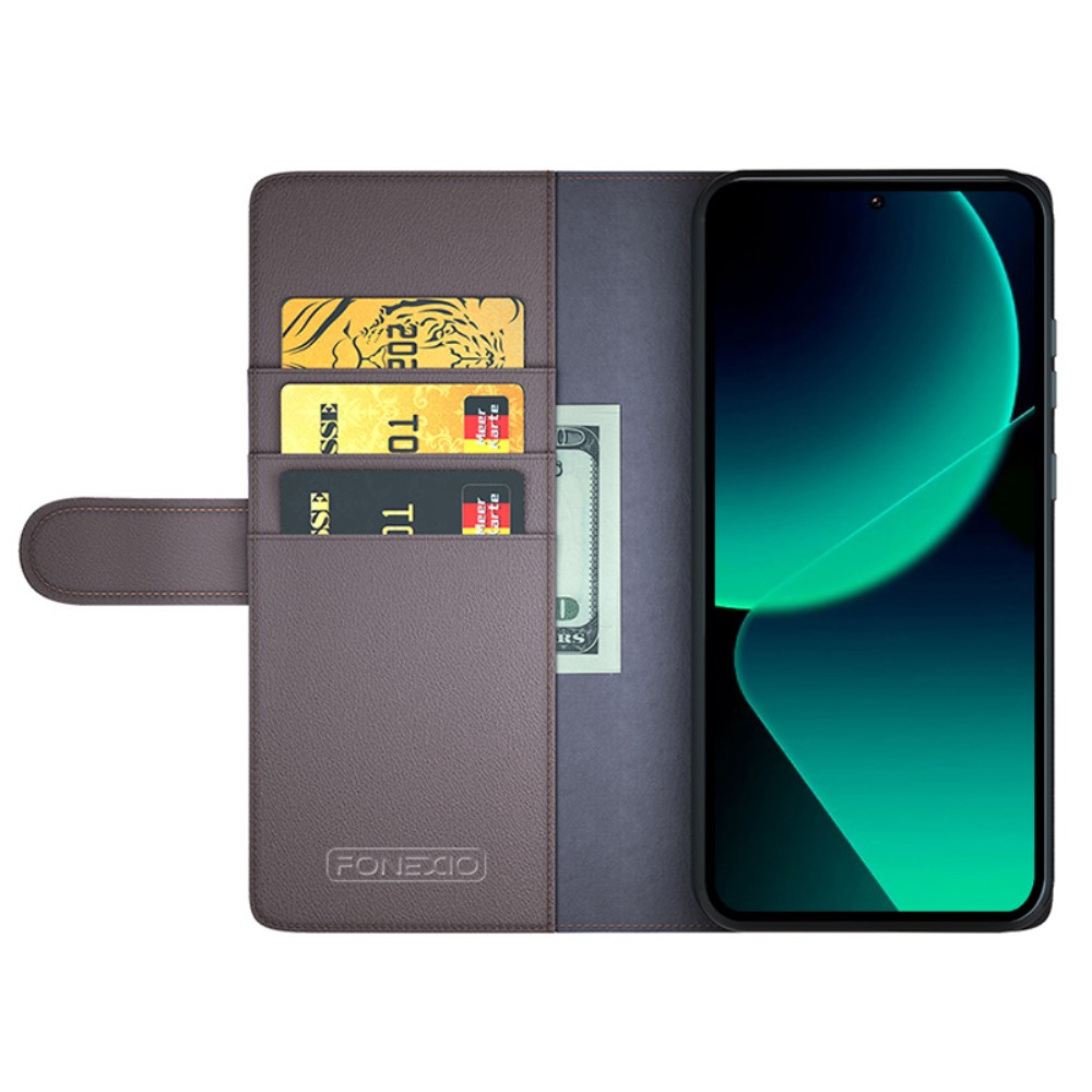  Xiaomi 13T / 13T Pro Fodral Premium Äkta Läder Brun