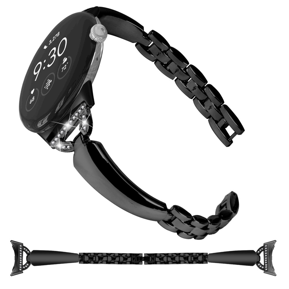  Google Pixel Watch / Watch 2 Metal Bling Armband Svart
