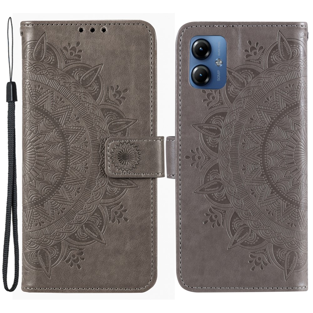  Motorola Moto G54 5G Fodral Mandala Läder Grå