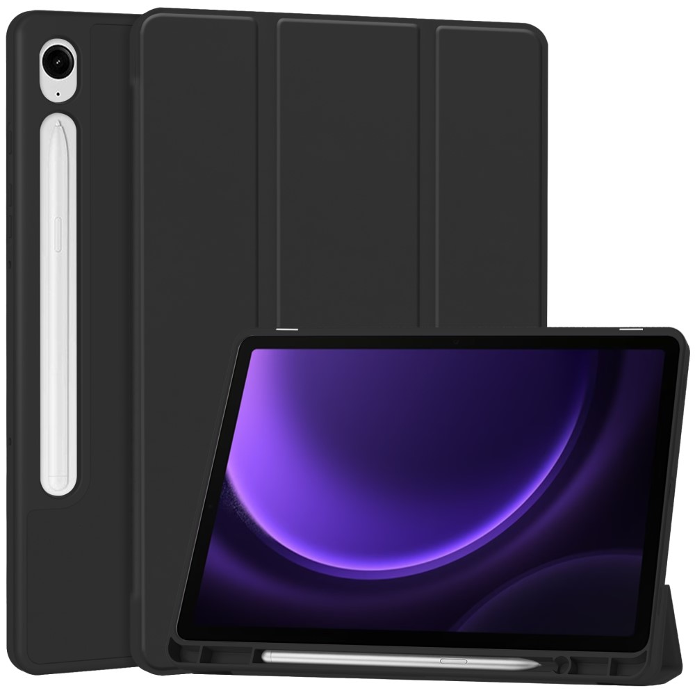  Samsung Galaxy Tab S9 FE Fodral Läder Pennhållare Svart