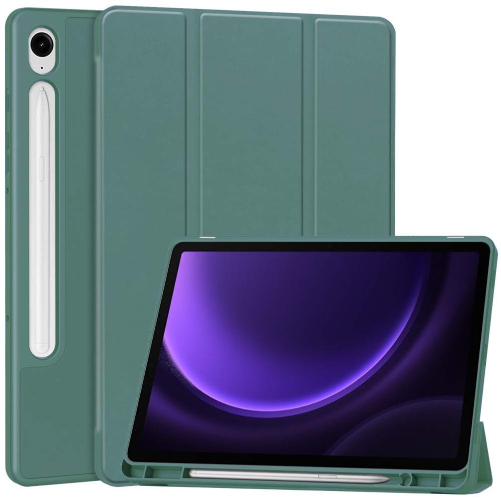  Samsung Galaxy Tab S9 FE Fodral Läder Pennhållare Svartgrön