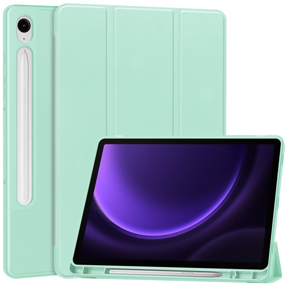  Samsung Galaxy Tab S9 FE Fodral Läder Pennhållare Grön