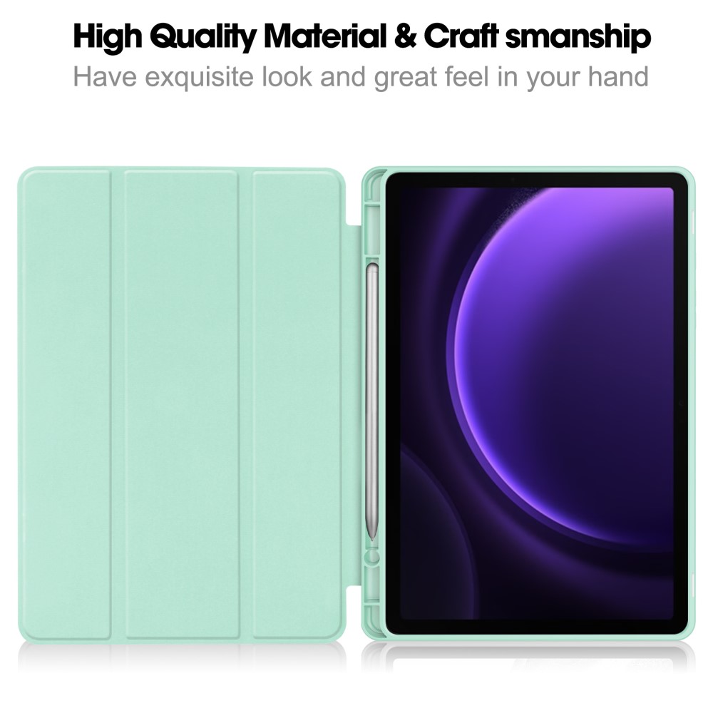  Samsung Galaxy Tab S9 FE Fodral Läder Pennhållare Grön