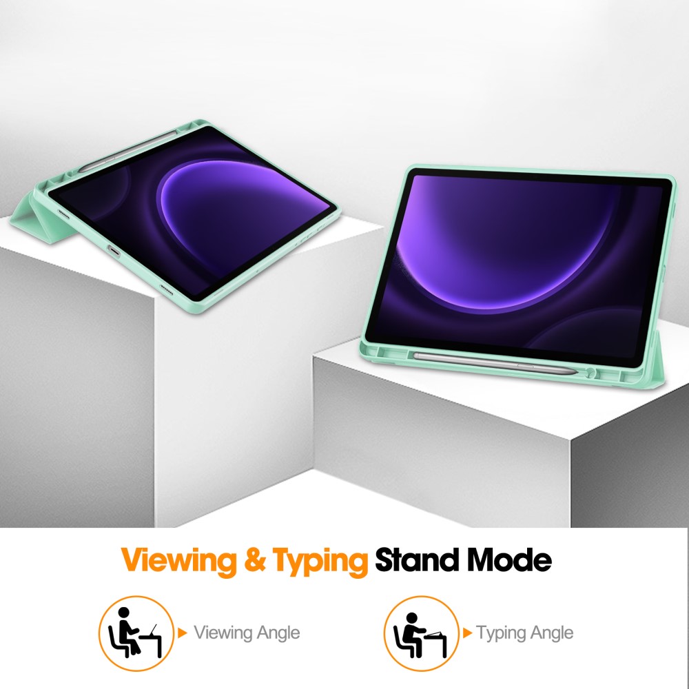  Samsung Galaxy Tab S9 FE Fodral Läder Pennhållare Grön