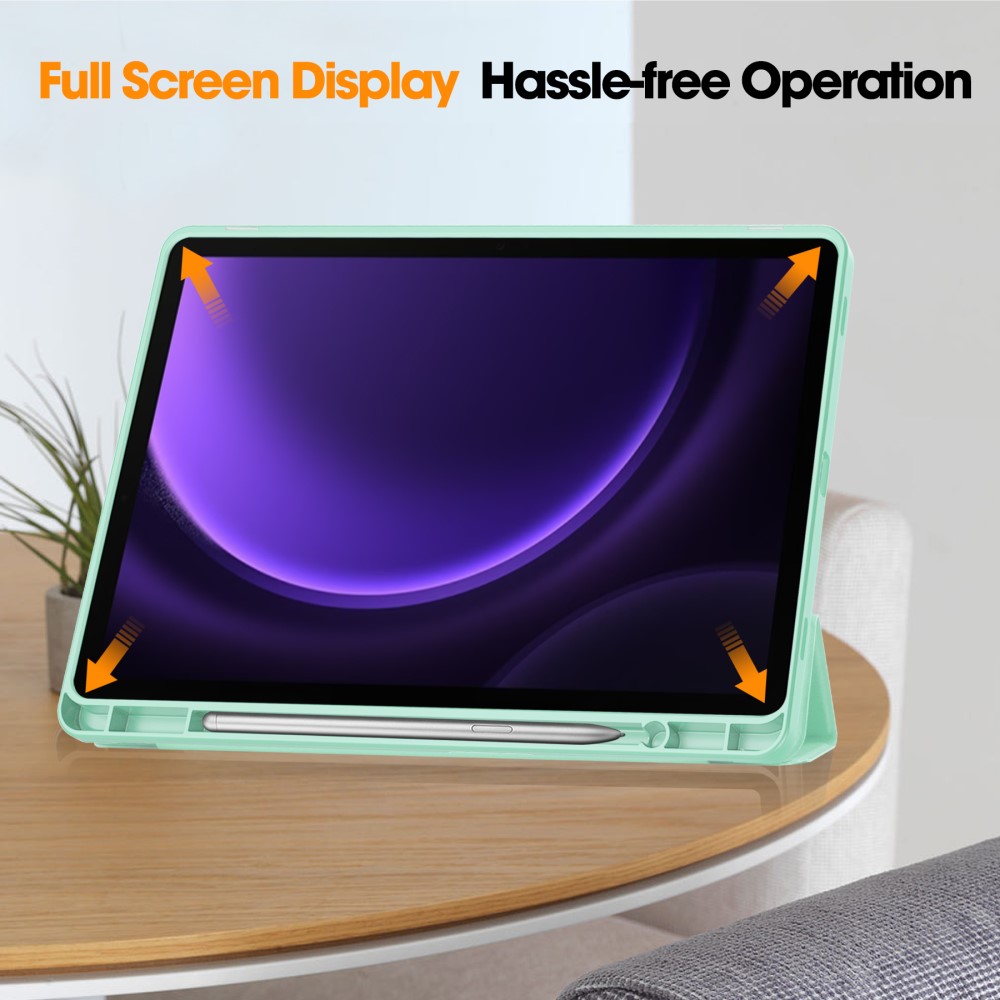  Samsung Galaxy Tab S9 FE Fodral Läder Pennhållare Grön