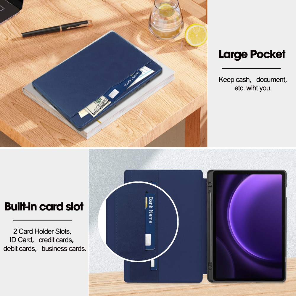  Galaxy Tab S9 FE Fodral Business Läder Pennhållare Blå