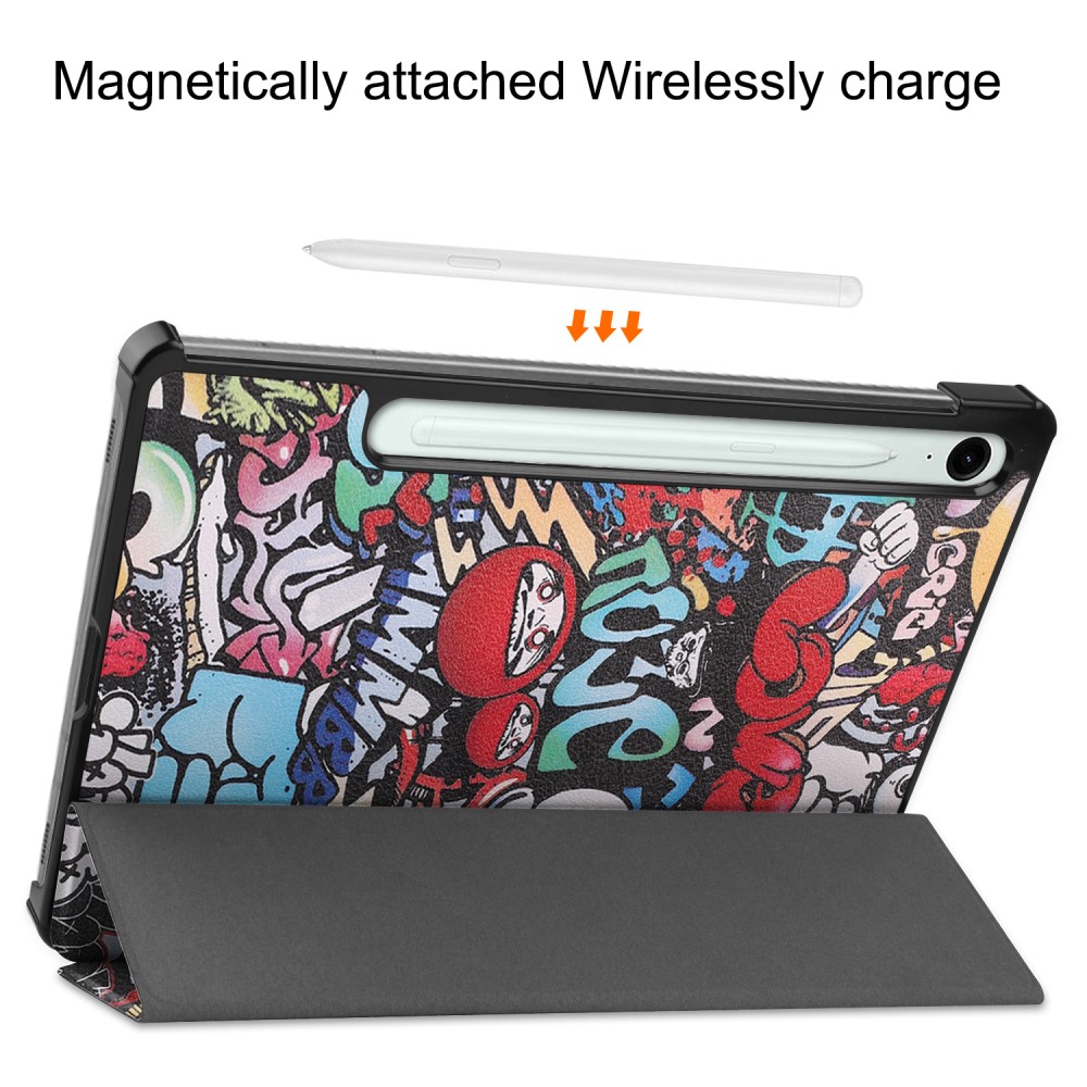  Samsung Galaxy Tab S9 FE Fodral Tri-Fold Läder Graffiti