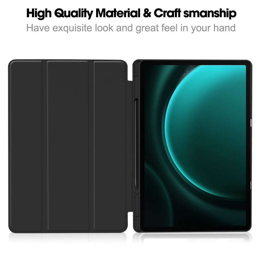  Galaxy Tab S9 FE Plus Fodral Tri-Fold Pennhållare Svart