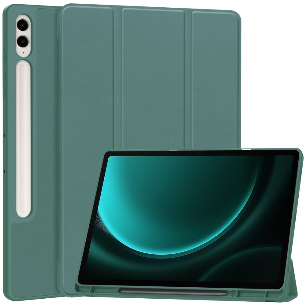  Galaxy Tab S9 FE Plus Fodral Tri-Fold Pennhållare Svartgrön