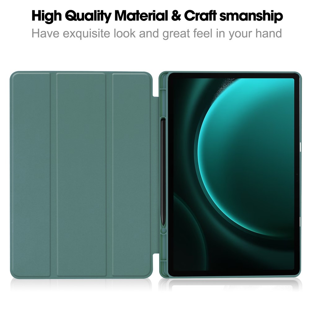  Galaxy Tab S9 FE Plus Fodral Tri-Fold Pennhållare Svartgrön