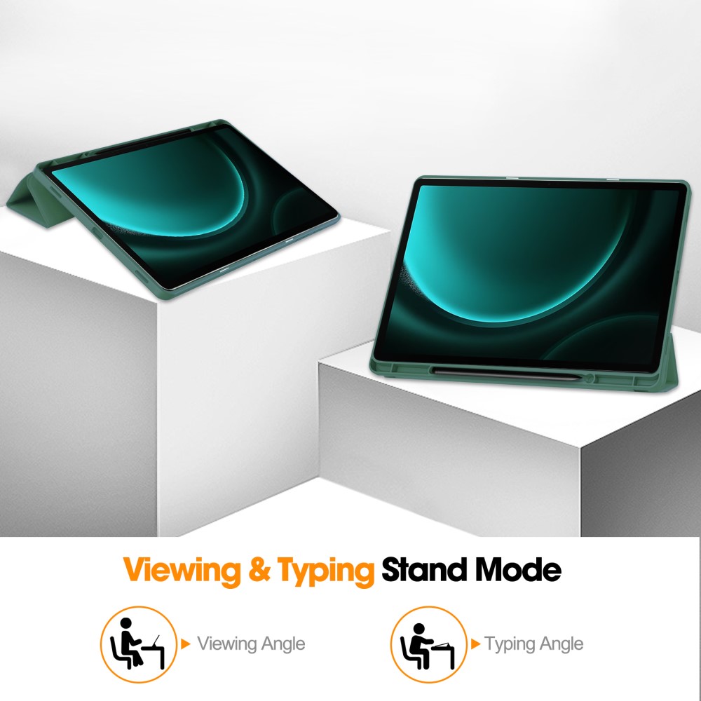  Galaxy Tab S9 FE Plus Fodral Tri-Fold Pennhållare Svartgrön