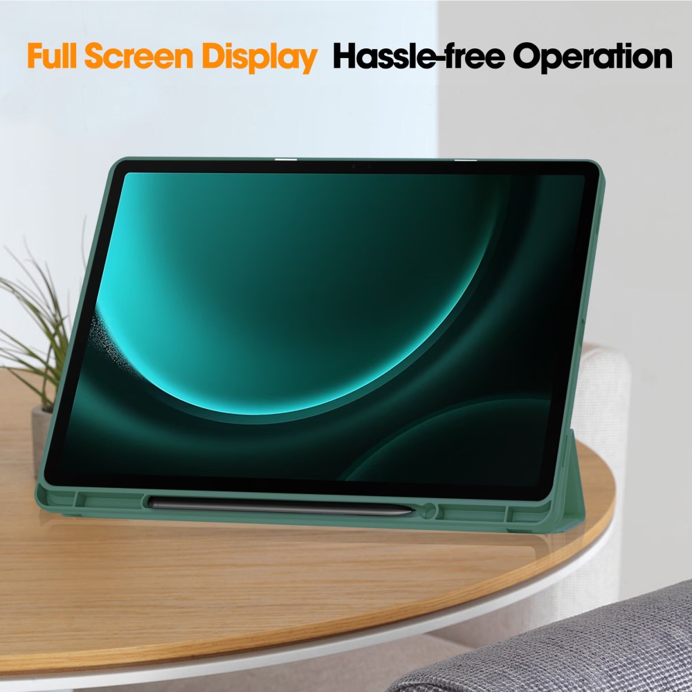 Galaxy Tab S9 FE Plus Fodral Tri-Fold Pennhållare Svartgrön