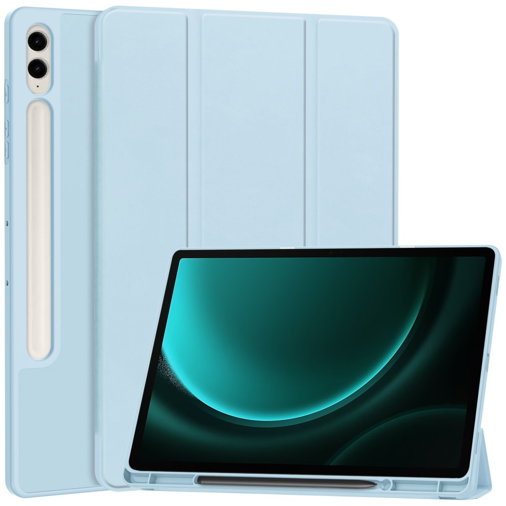  Galaxy Tab S9 FE Plus Fodral Tri-Fold Pennhållare Ljus Blå