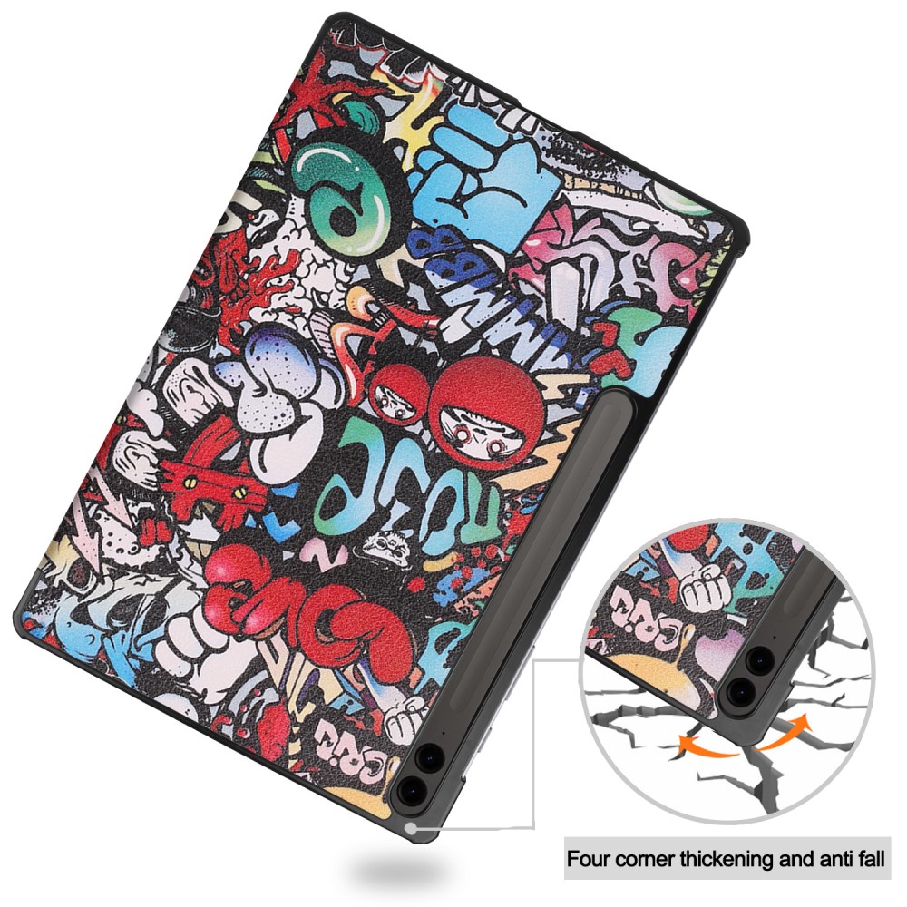  Galaxy Tab S9 FE Plus Fodral Tri-Fold Läder Graffiti