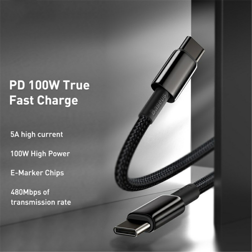BASEUS Baseus 1m 100W USB-C - USB-C Kabel Tungsten Gold Series Svart