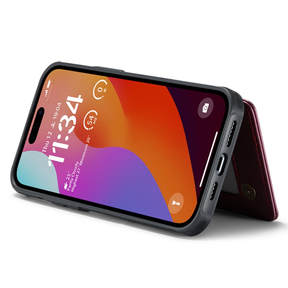 CASEME CASEME iPhone 15 Pro Skal RFID Kickstand Plånbok Vinröd