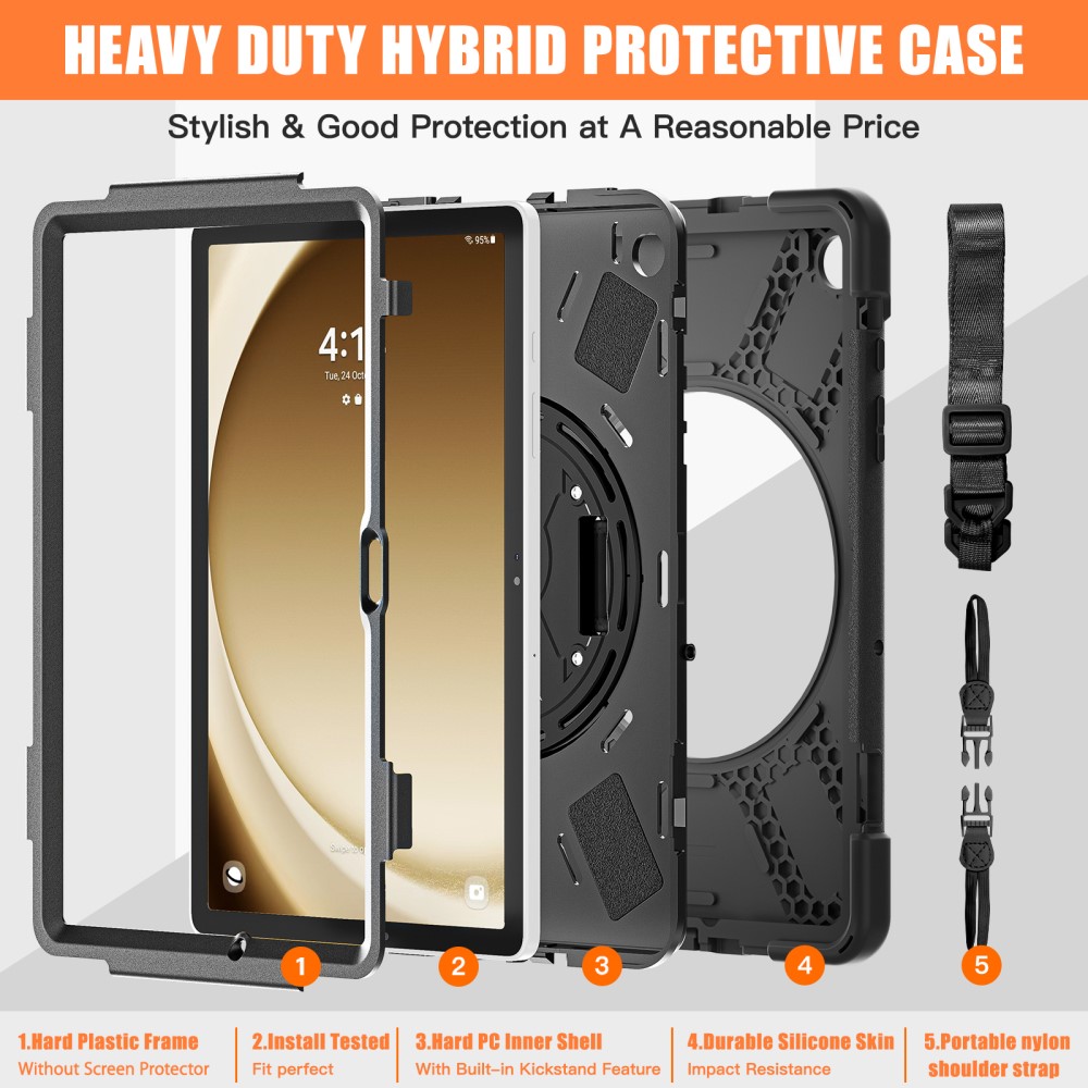  Samsung Galaxy Tab A9 Plus Skal 360 Rotation Shockproof Med Rem