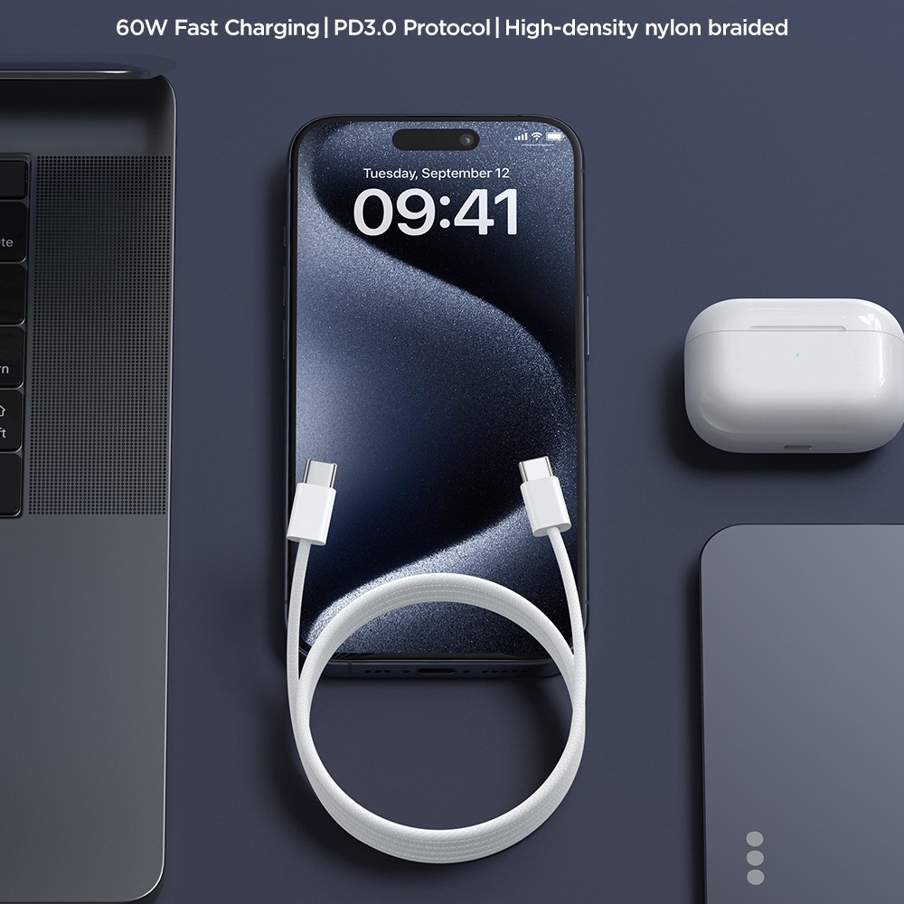 JOYROOM Joyroom 1m 60W USB-C / USB-C Nylonkabel Vit