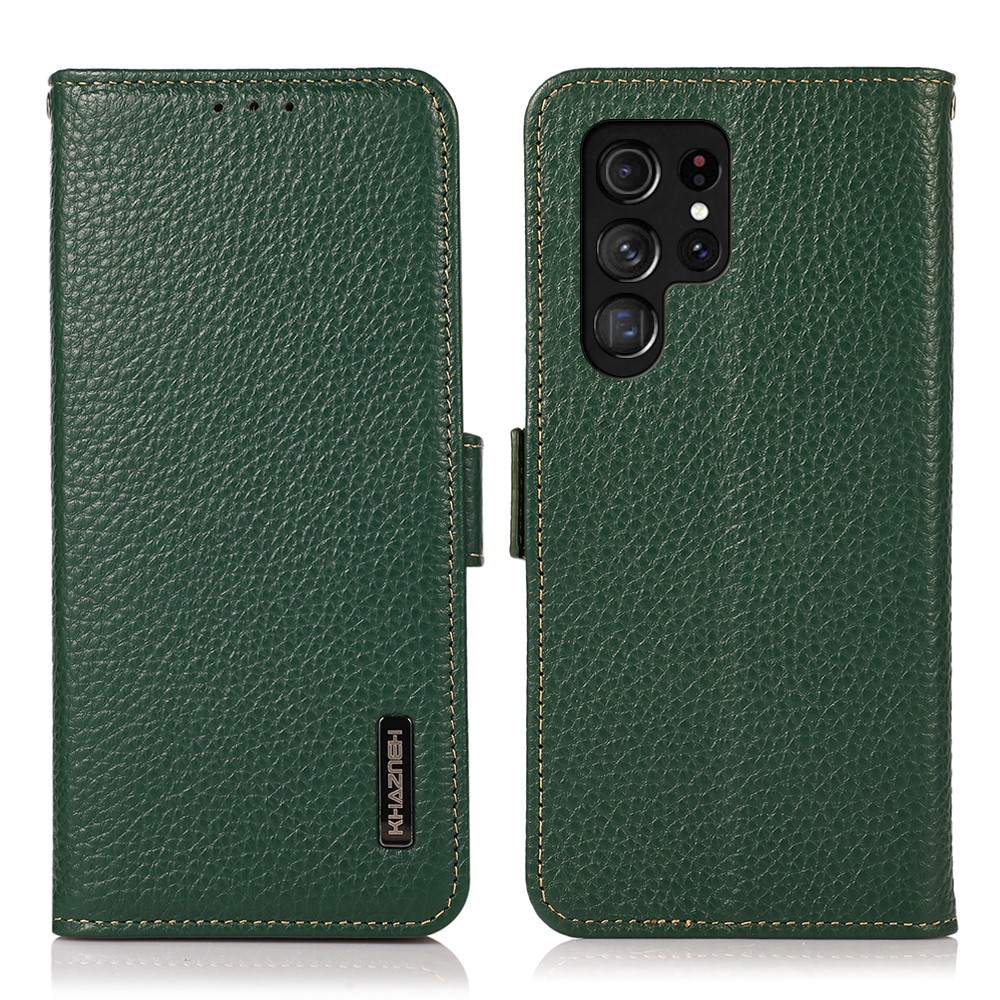KHAZNEH KHAZNEH Galaxy S24 Ultra Fodral RFID Litchi Äkta Läder Grön