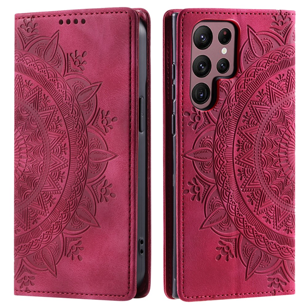  Samsung Galaxy S24 Ultra Fodral Flip Mandala Läder Rosa