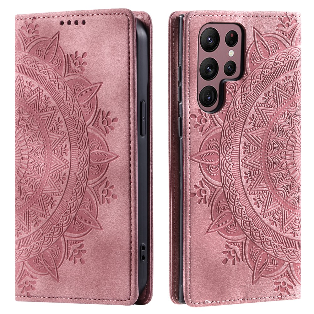  Samsung Galaxy S24 Ultra Fodral Flip Mandala Läder Roséguld