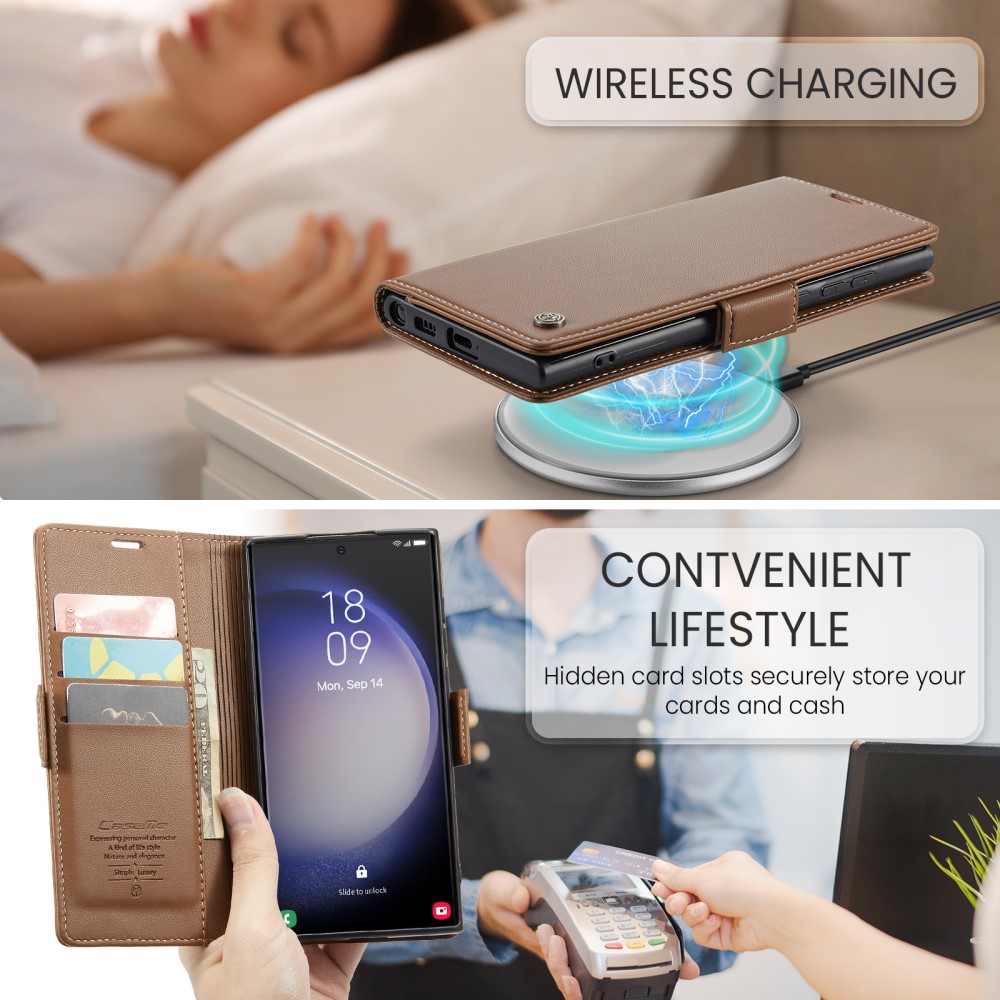 CASEME CASEME Galaxy S24 Ultra Fodral Slim Litchi Läder Brun