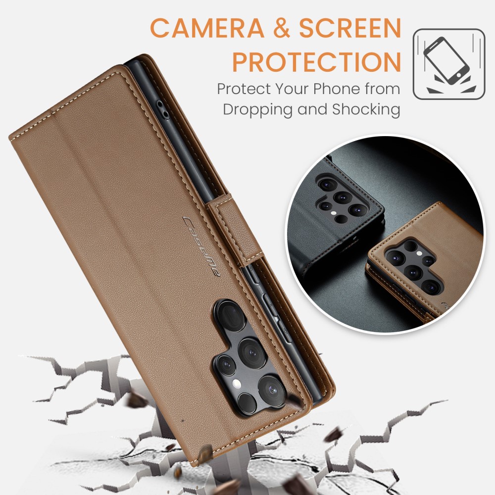 CASEME CASEME Galaxy S24 Ultra Fodral Slim Litchi Läder Brun