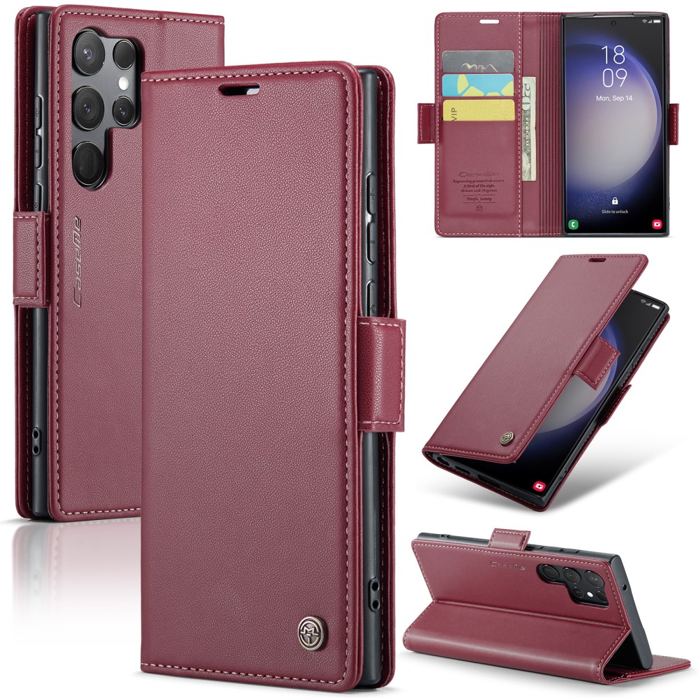 CASEME CASEME Galaxy S24 Ultra Fodral Slim Litchi Läder Röd