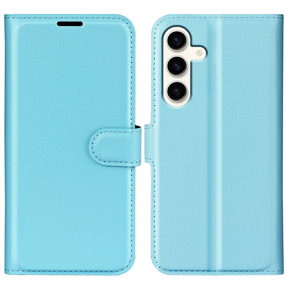  Samsung Galaxy S24 Plus Fodral Litchi Textur Ljus Blå
