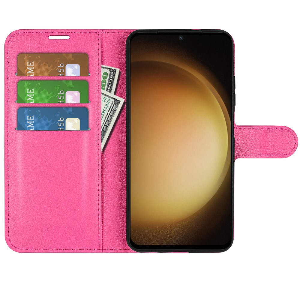  Samsung Galaxy S24 Plus Fodral Litchi Textur Rosa
