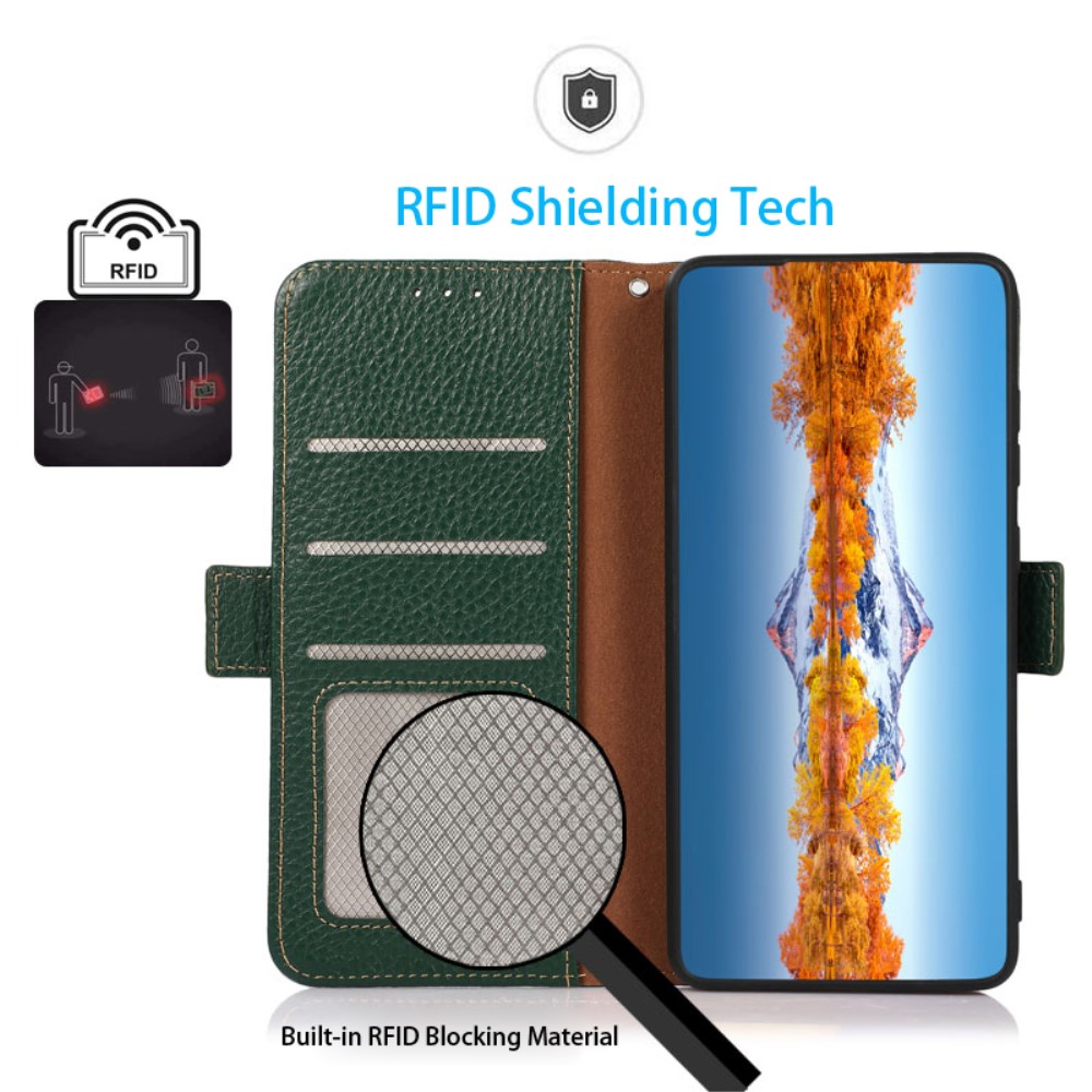KHAZNEH KHAZNEH Galaxy S24 Fodral Äkta Läder RFID Grön