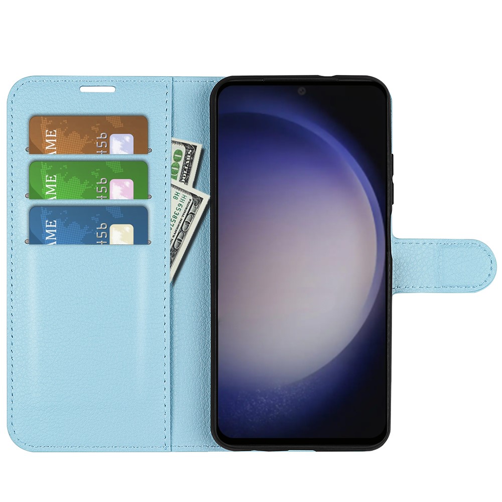  Samsung Galaxy S24 Fodral Litchi Läder Ljus Blå