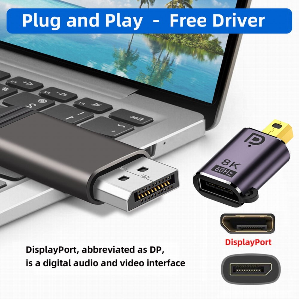  DP DisplayPort till Mini DisplayPort 1.4 Adapter 8K 60Hz Blå